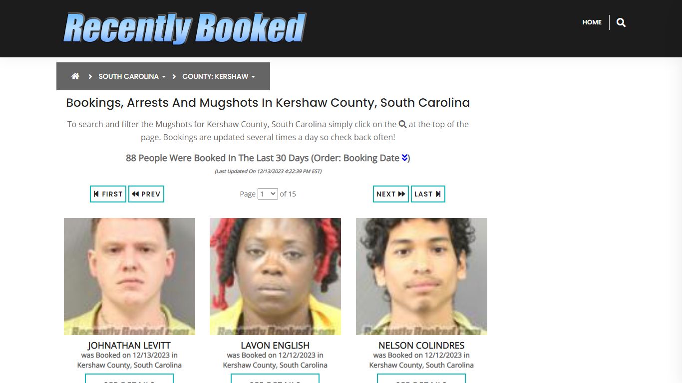 Bookings, Arrests and Mugshots in Kershaw County, South Carolina